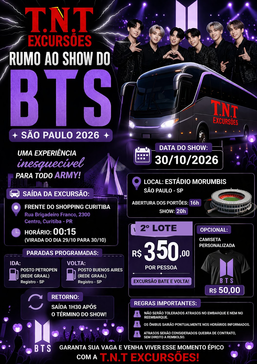 Excursão BTS 30/10 saindo de Curitiba