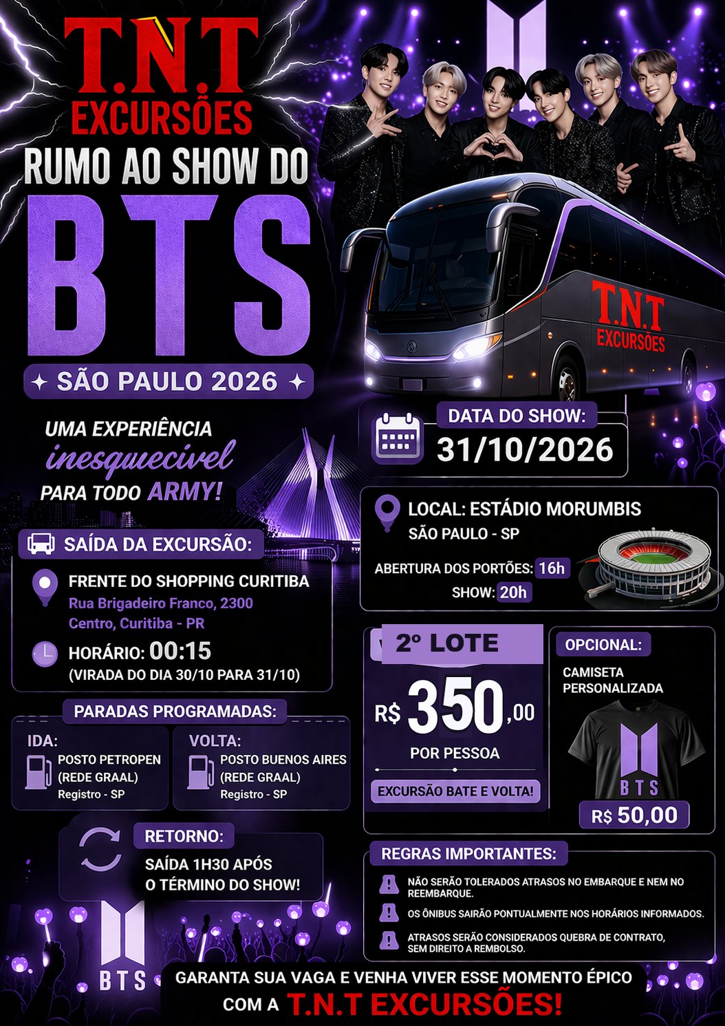 Excursão BTS 31/10 saindo de Curitiba